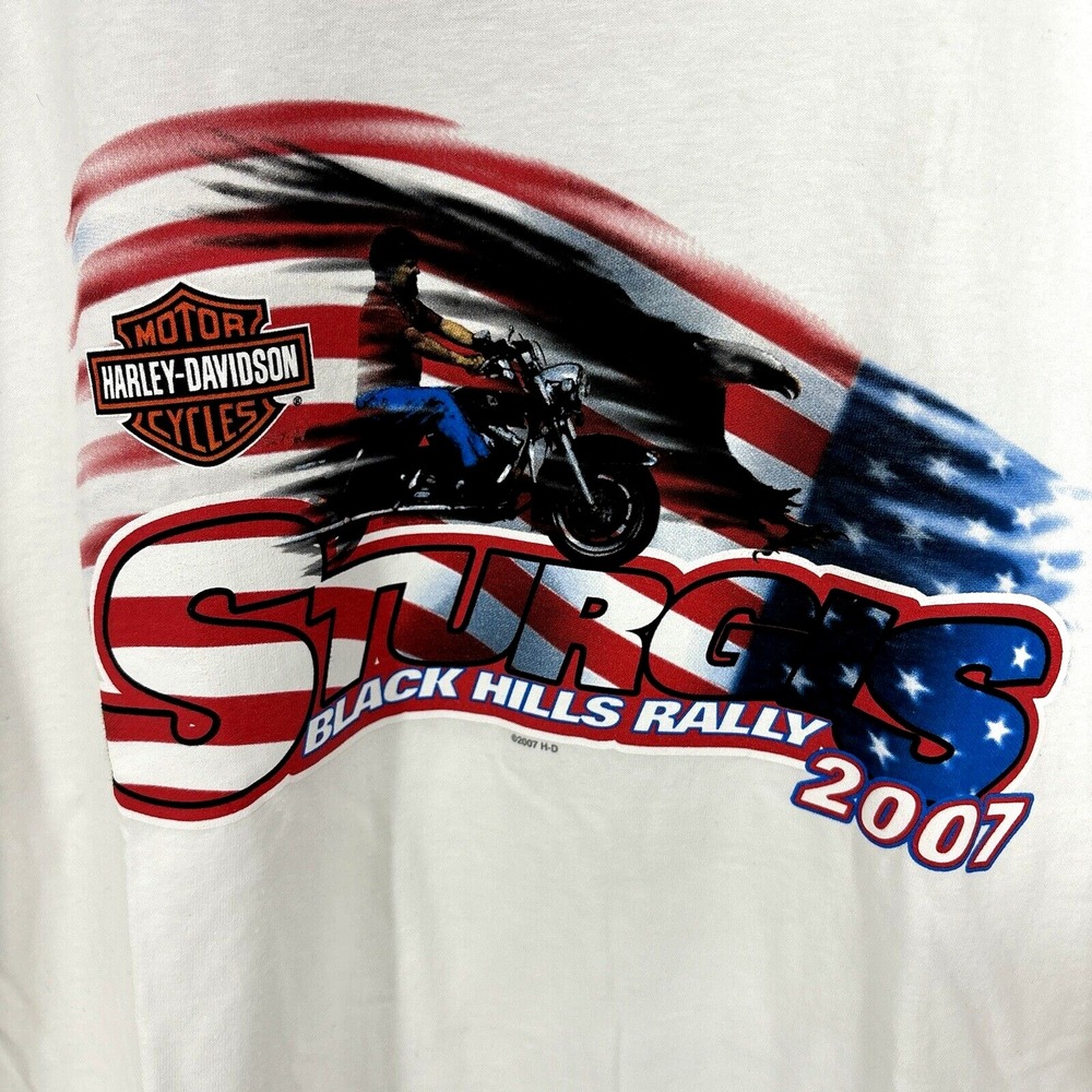 Harley Davidson 2XL Sturgis Bike Week Shirt Flag Patriotic Biker 2007 y2k NWTD
